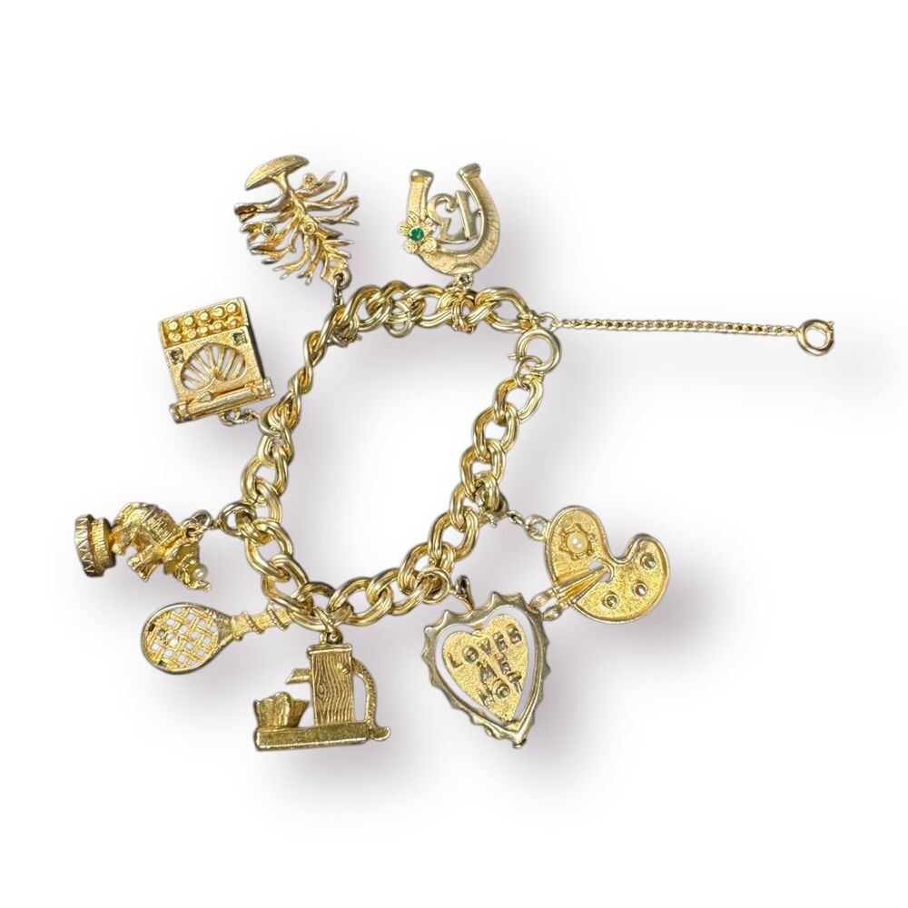 Antique Gold Charm Bracelet Rare Unique‎ Charms Vintage - Picture 4 of 9